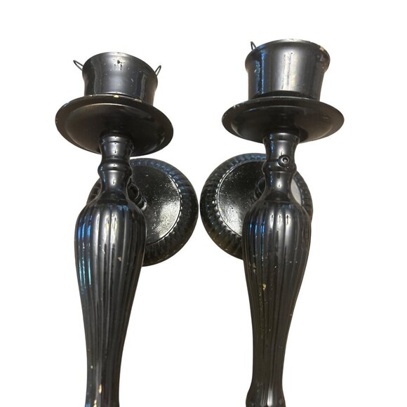 Vintage Brass Painted Black Wall-Mounted Candle Holders Set - Picture 3 of 5